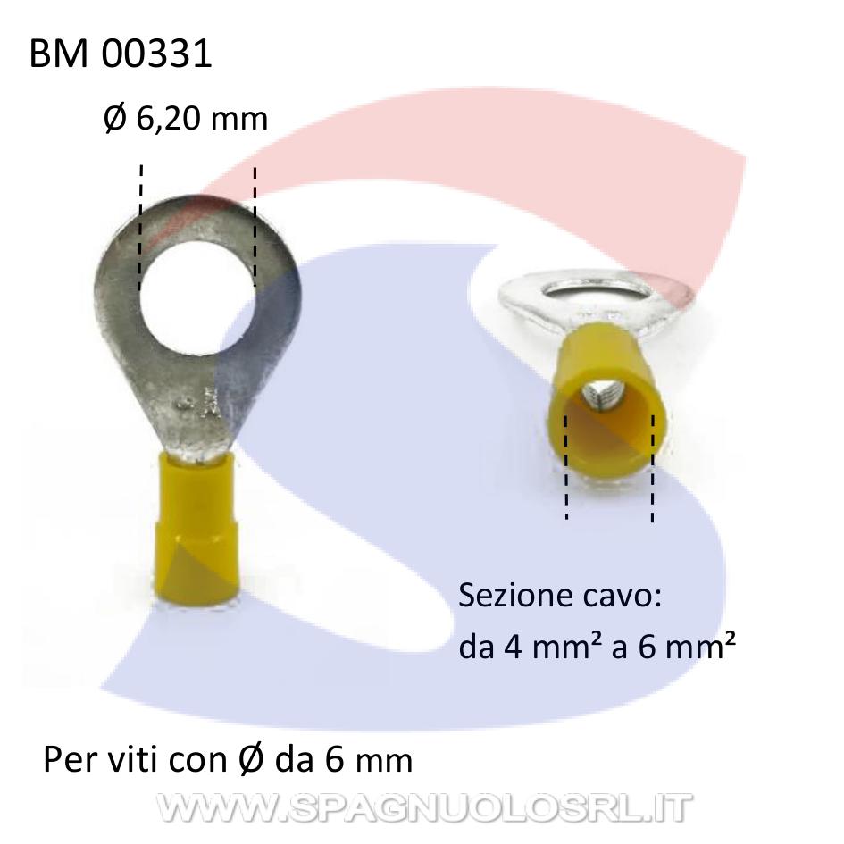 Capocorda ad occhiello preisolato Giallo Ø foro di 6,20 mm - BMM 00331