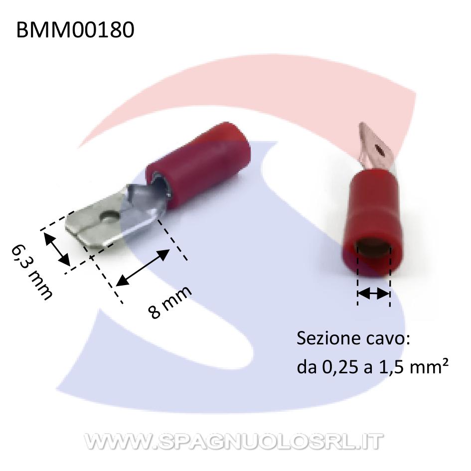 Faston maschio isolato Rosso con lama di 6,3 x 8 mm sez.1,5 - BMM 00180
