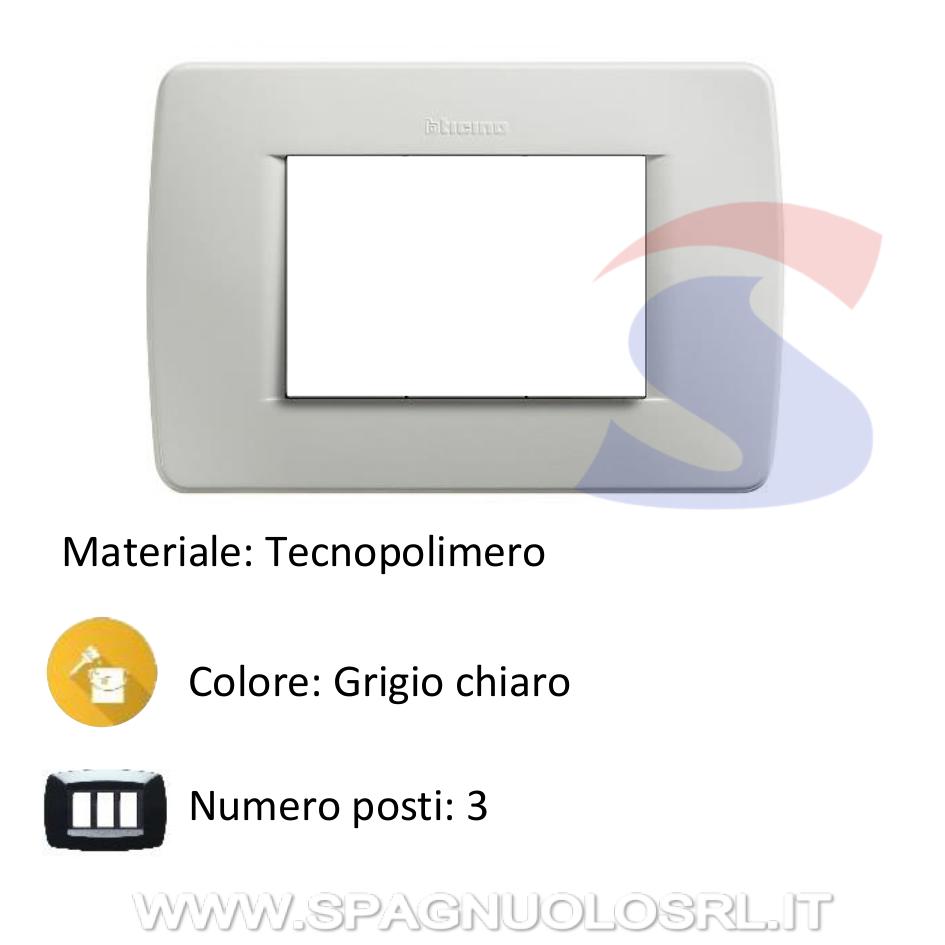 Placca 3 posti colore Grigio chiaro serie Luna - BTICINO C4803GC