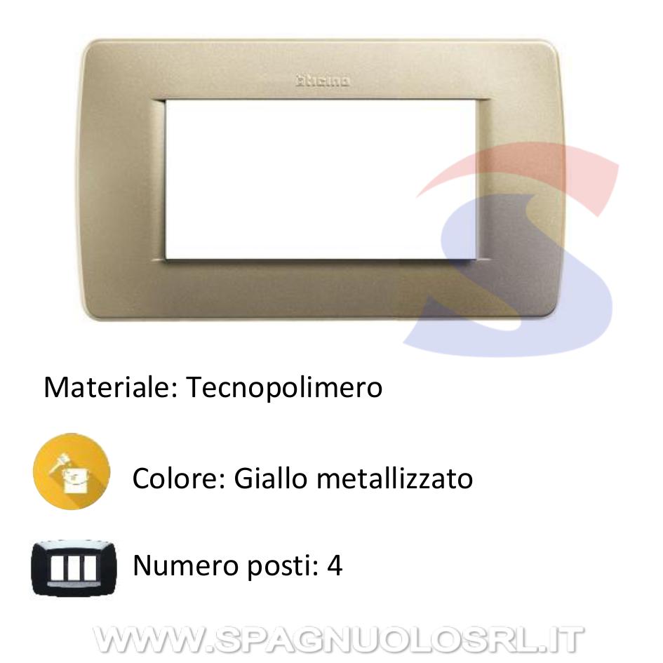 Placca 4 posti colore Giallo metallizzato serie Luna - BTICINO C4804GM