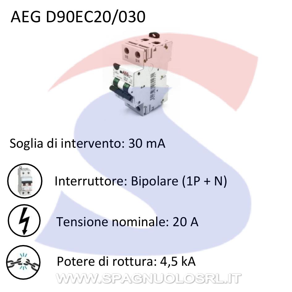 Interruttore automatico differenziale bipolare 20 A - AEG D90EC20/030