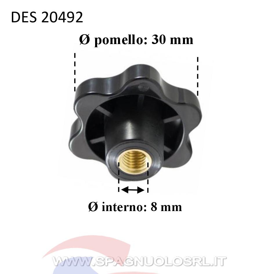 Volantino femmina con boccola di Ø 8 mm e pomello di Ø 30 mm - DE SANTIS 20492