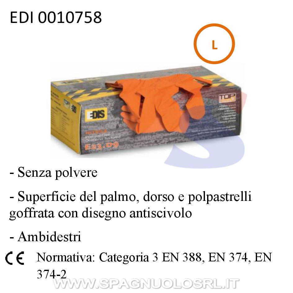 Guanti in nitrile goffrati con antiscivolo taglia L, Arancio - EDIS NM-NO001L