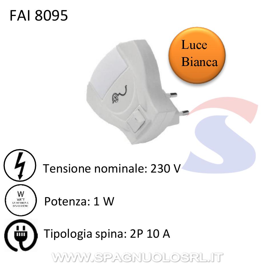 Lampada notturna Led 1W con spina 2P 10 A, luce Bianca - FAI 8095