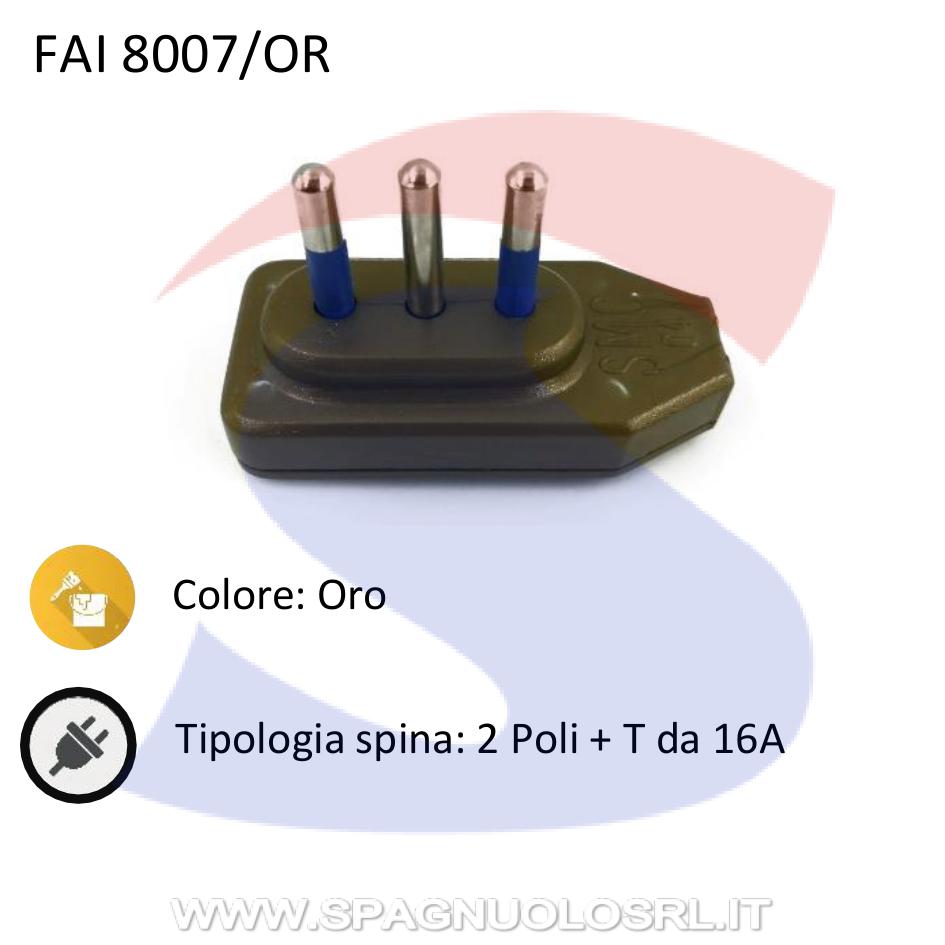 Spina mobile piatta FAI 2 Poli+T 10 A, Oro - FAI 8007/OR