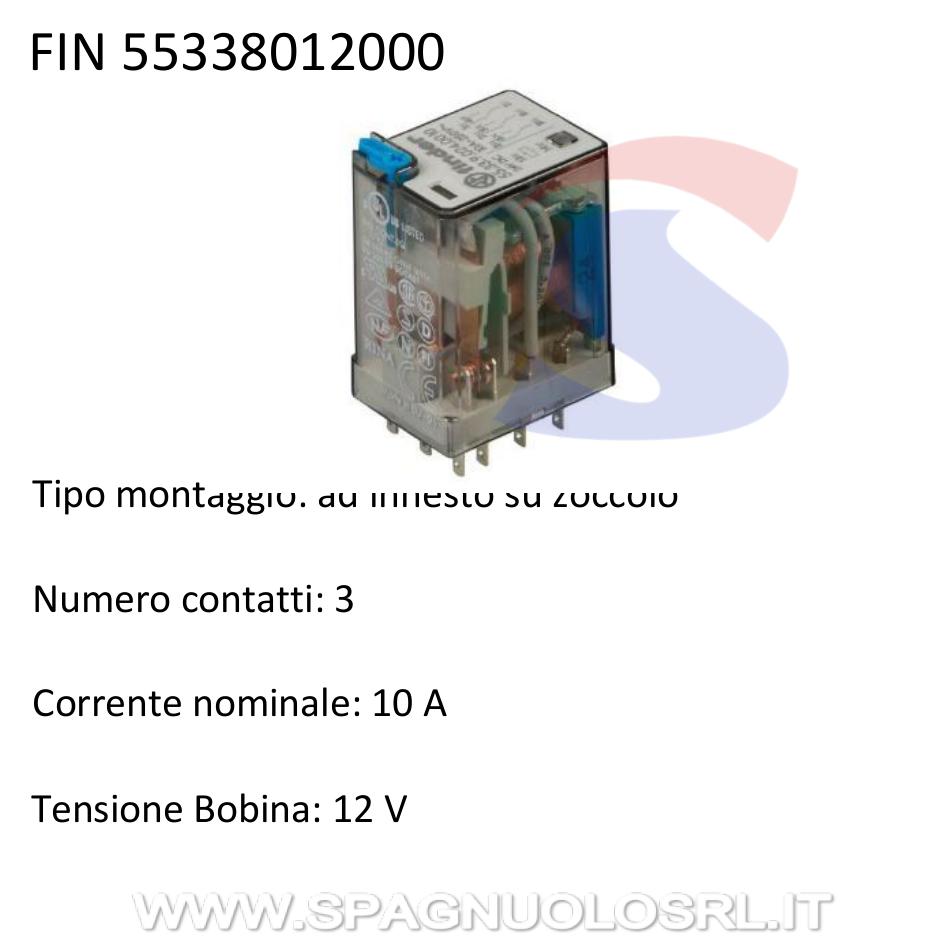 Relè serie 55 ad innesto su zoccolo 3 contatti, 10 A - FINDER 55338012000