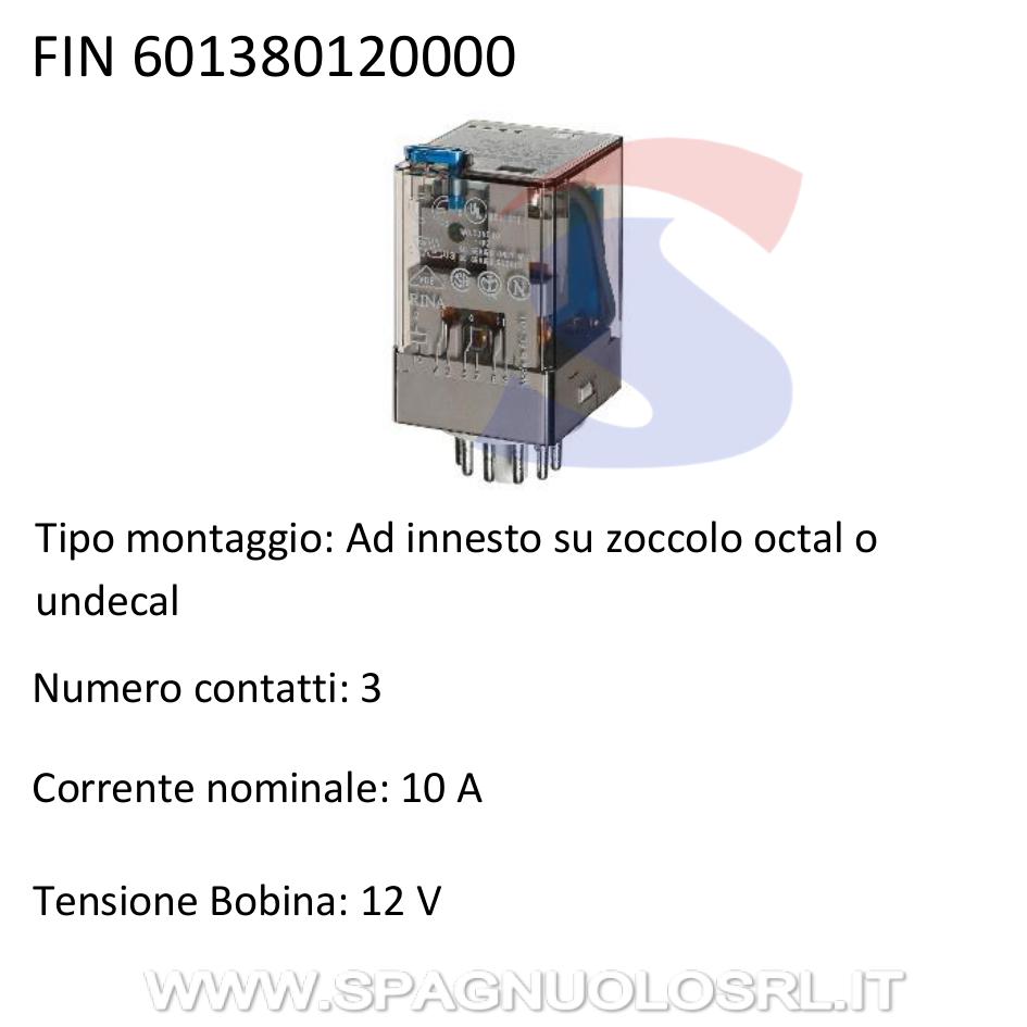 Relè serie 60 ad innesto su zoccolo 3 contatti, 10 A - FINDER 601380120000