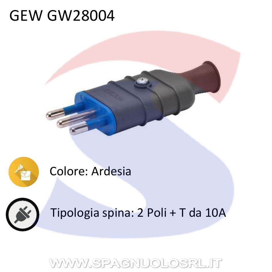 Spina mobile diritta GEWISS 2 Poli+T 10 A, Ardesia - GEWISS GW28004