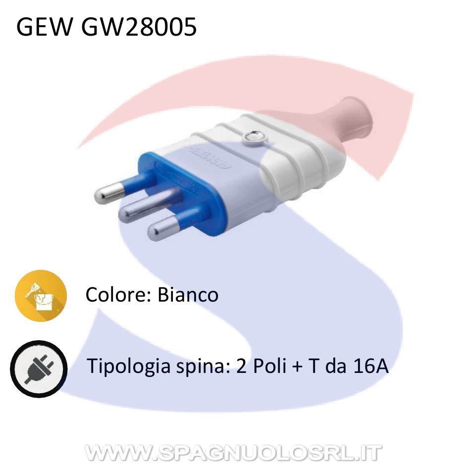 Spina mobile diritta GEWISS 2 Poli+T 16 A, Bianco - GEWISS GW28005