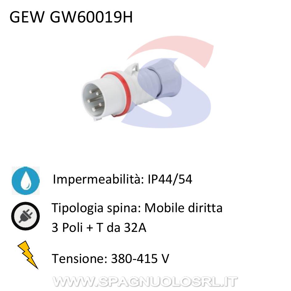 Spina industriale mobile diritta 3P+T 32A 380-415 V, Rosso - GEWISS GW60019H