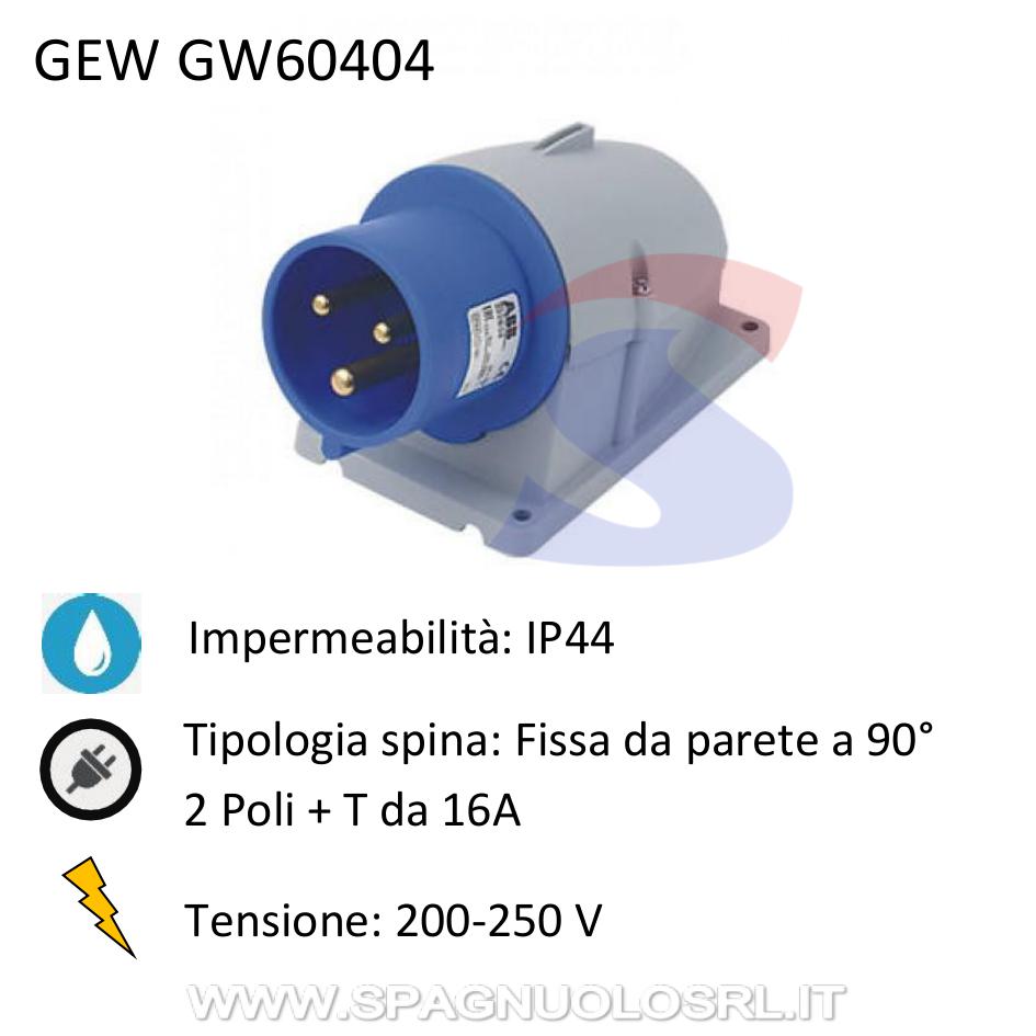 Spina industriale fissa da parete 90° 2P+T 16A 200-250V, Blu - GEWISS GW60404