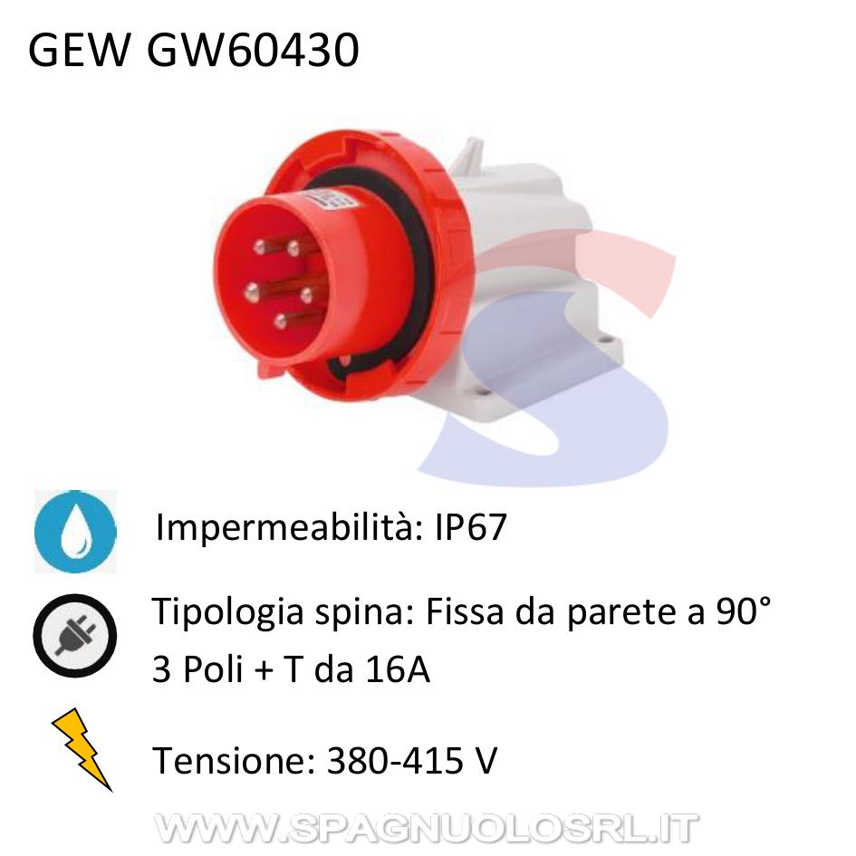 Spina industriale fissa da parete 90° 3P+T 16A 380-415V - GEWISS GW60430