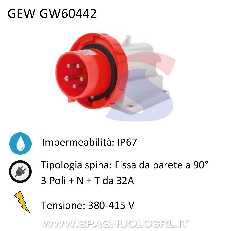 Spina industriale fissa da parete 90° 3P+N+T 32A 380-415V - GEWISS GW60442