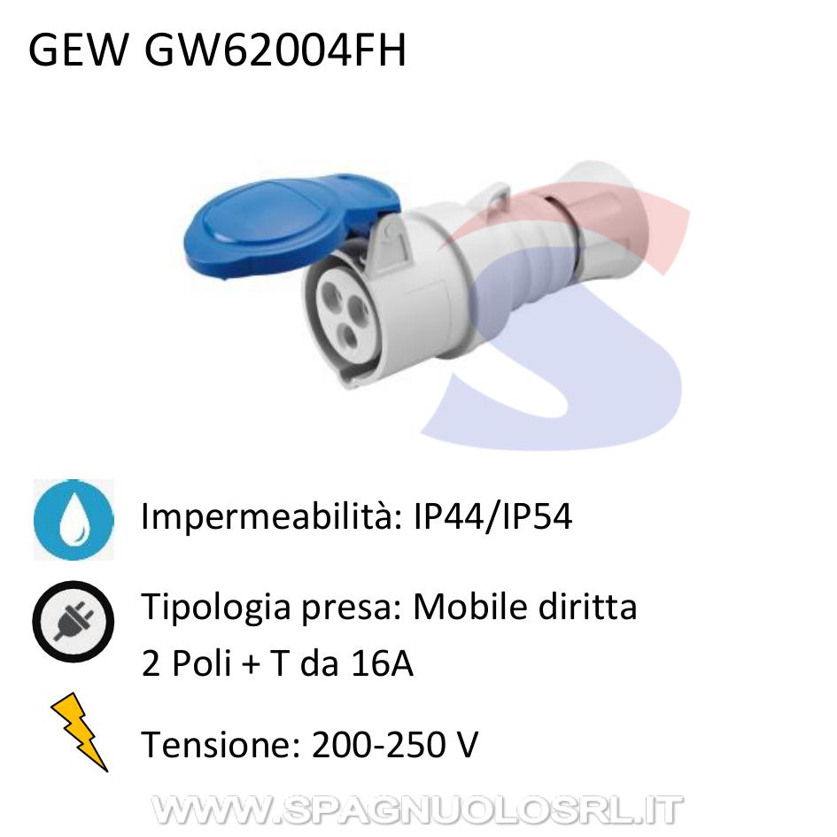 Presa industriale mobile diritta 2P+T da 16 A 200-250 V, Blu - GEWISS GW62004FH