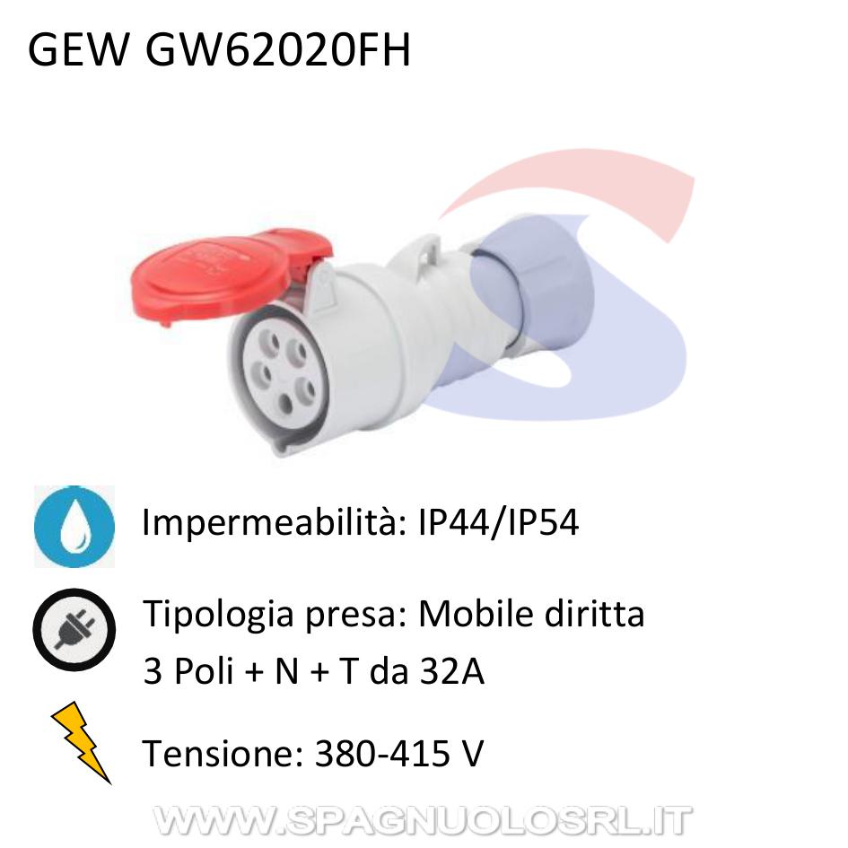 Presa industriale mobile diritta 3P+N+T 32A 380-415 V, Rosso - GEWISS GW62020FH
