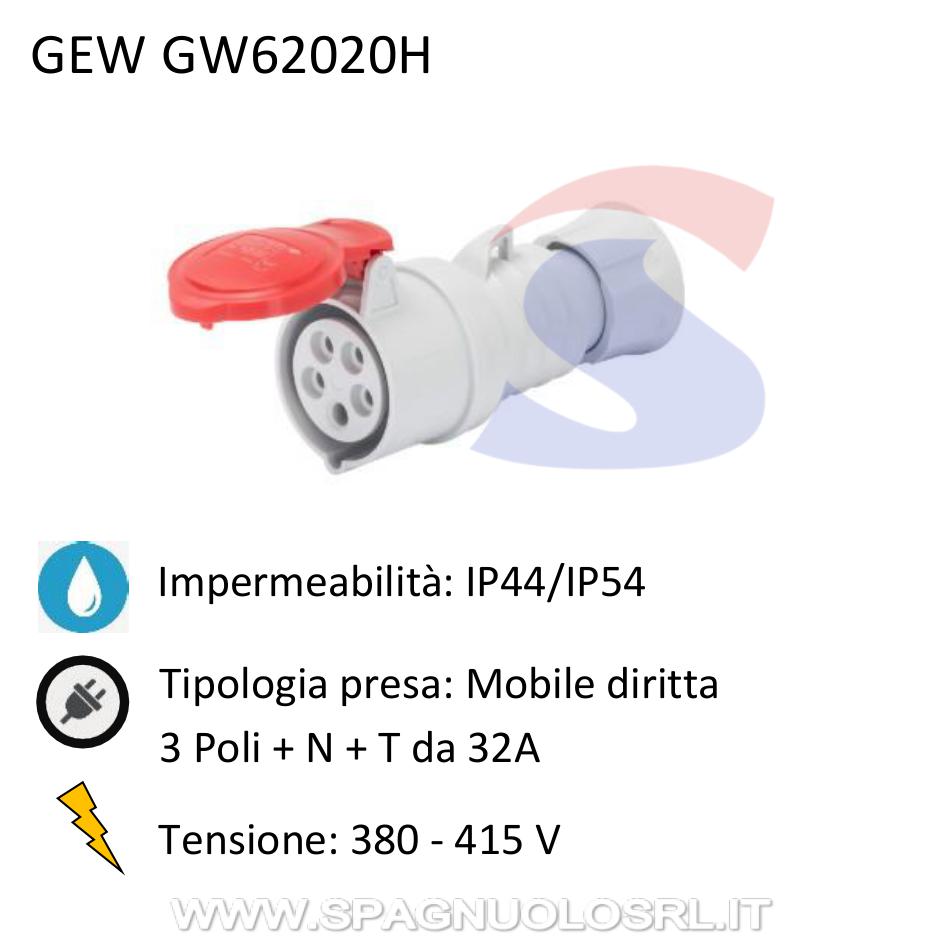 Presa industriale mobile diritta 3P+N+T 32A 380-415 V, Rosso - GEWISS GW62020H