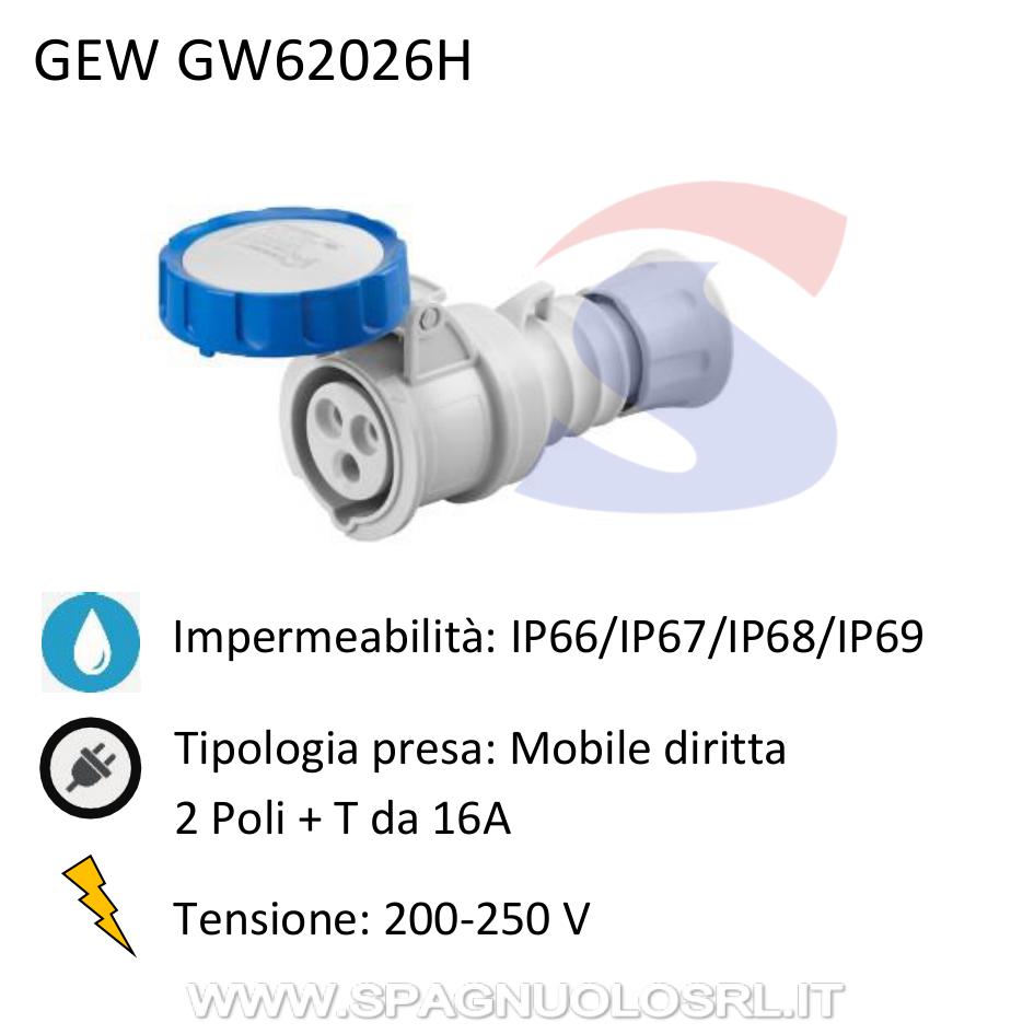 Presa mobile diritta stagna 2P+T 16A 200-250 V, Blu - GEWISS GW62026H