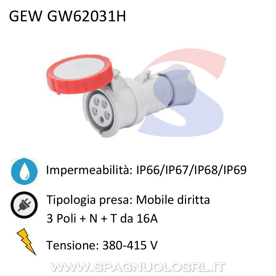Presa mobile diritta stagna 3P+T+N 16A 380-415 V, Rosso - GEWISS GW62031H