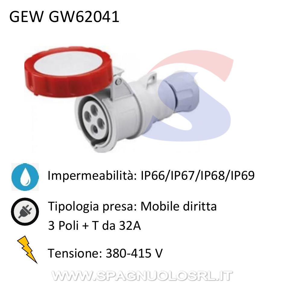 Presa mobile diritta stagna 3P+T 32 A 380-415 V, Rosso - GEWISS GW62041