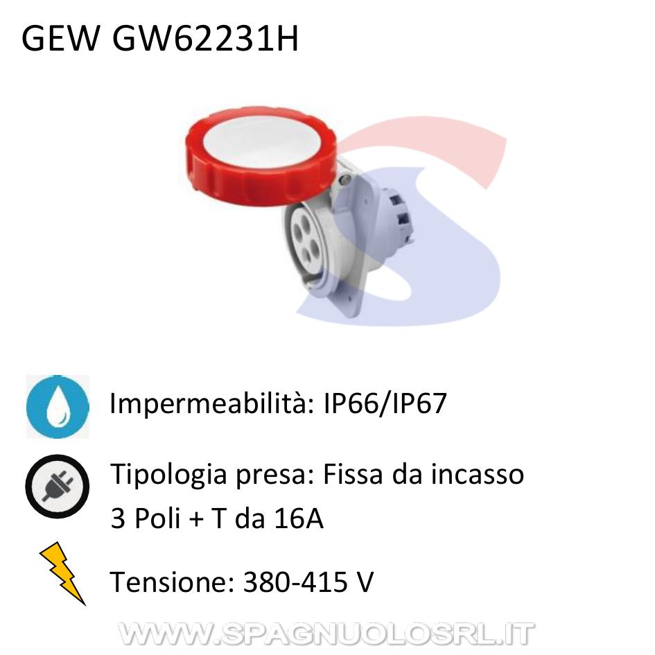 Presa stagna fissa da incasso 3P+T da 16 A 380-415 V, Rosso - GEWISS GW62231H