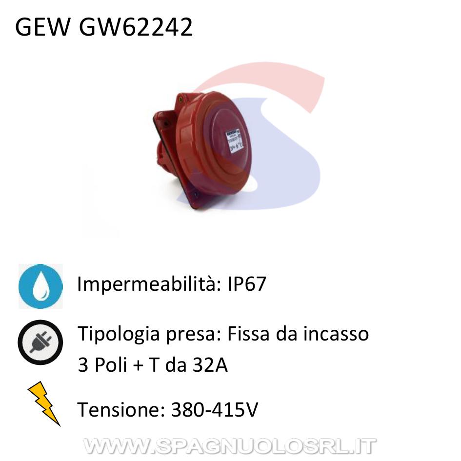 Presa stagna fissa da incasso 3P+T da 32 A 380-415 V, Rosso - GEWISS GW62242