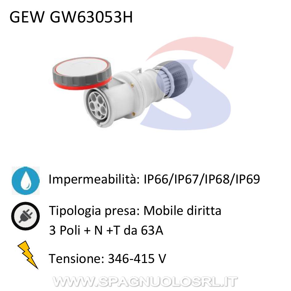 Presa stagna mobile diritta 3P + N +T 63A 346-415 V, Rosso - GEWISS GW63053H