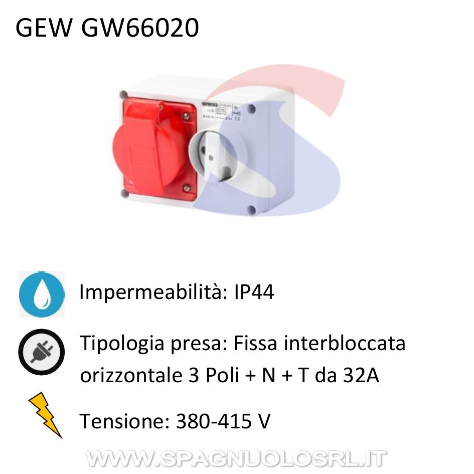 Presa fissa orizzontale 3P + N + T 32A 380-415 V, Rosso - GEWISS GW66020