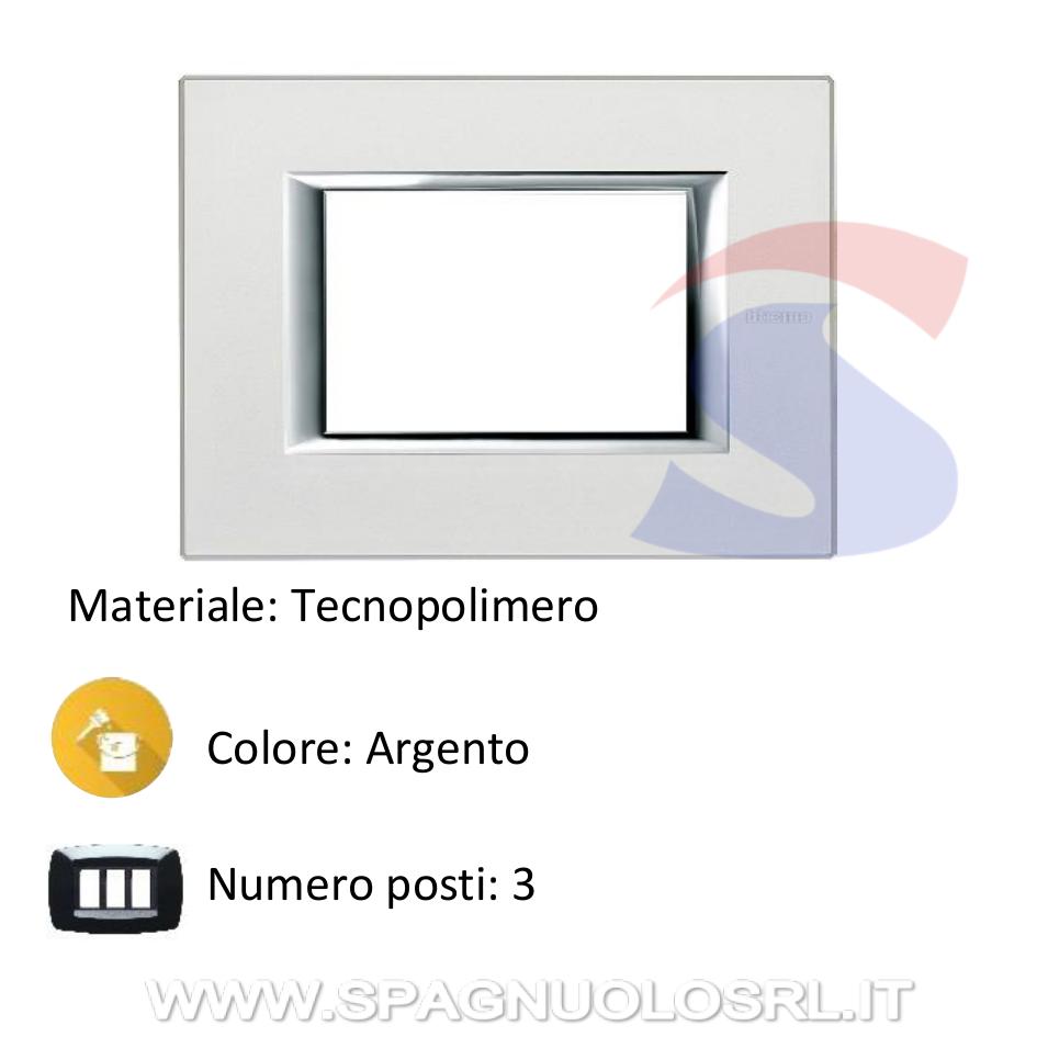 Placca 3 posti colore Argento serie Axolute - BTICINO HA4803SA