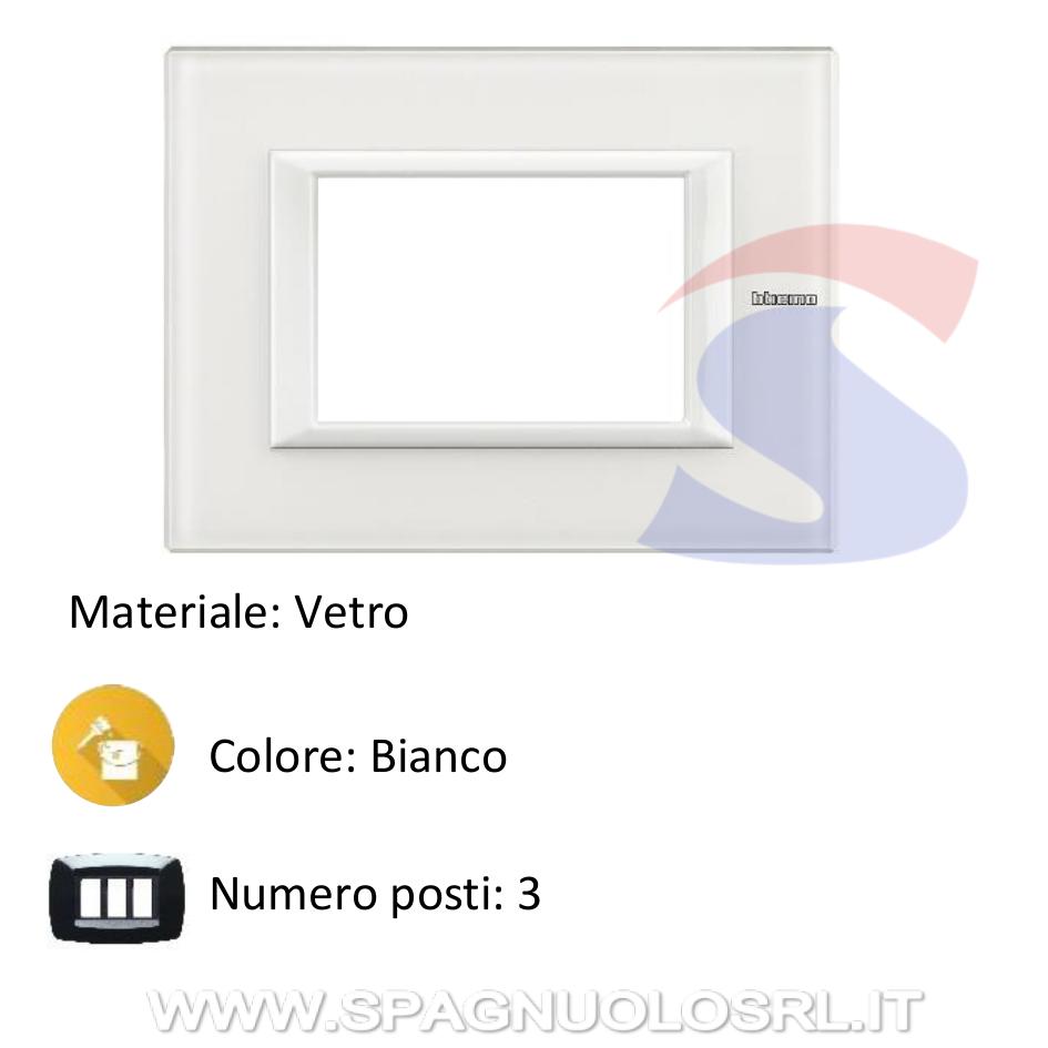 Placca in vetro 3 posti colore Bianco serie Axolute - BTICINO HA4803VBB