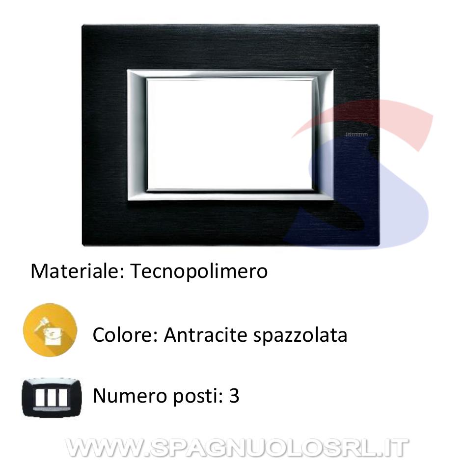 Placca 3 posti colore Antracite spazzolata serie Axolute - BTICINO HA4803XS