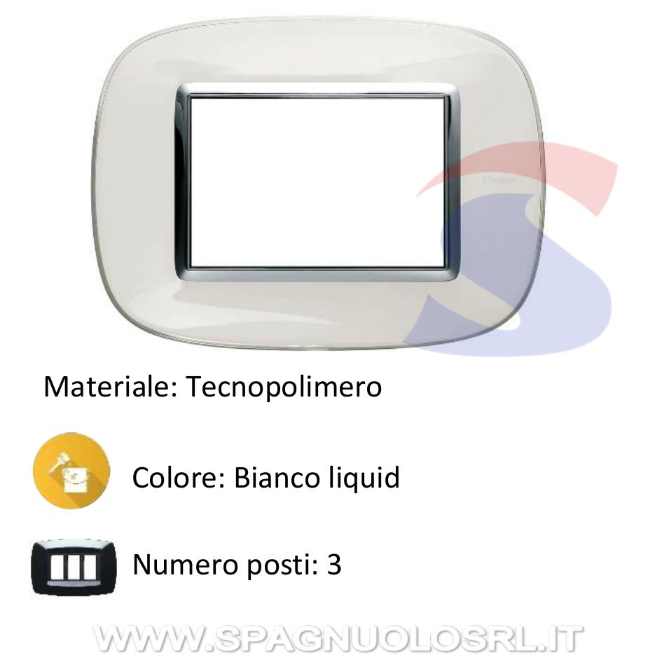Placca 3 posti colore Bianco liquid serie Axolute - BTICINO HB4803DB