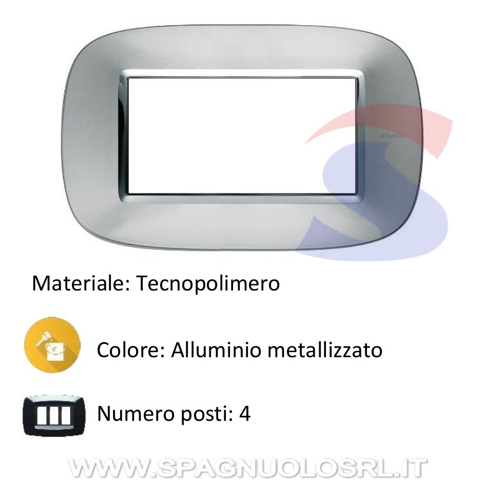 Placca 4 posti colore Alluminio metallizzato serie Axolute - BTICINO HB4804XC