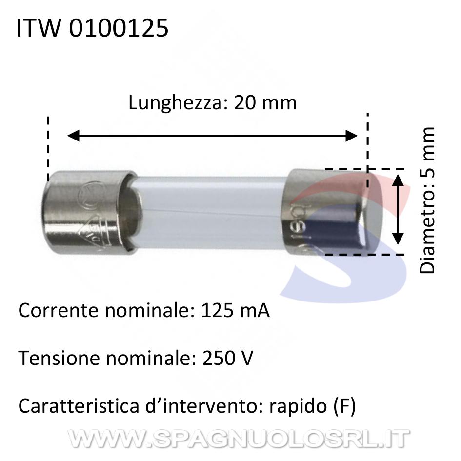 Fusibile in vetro 5x20 mm 125 mA 250 V - ITALWEBER 0100125