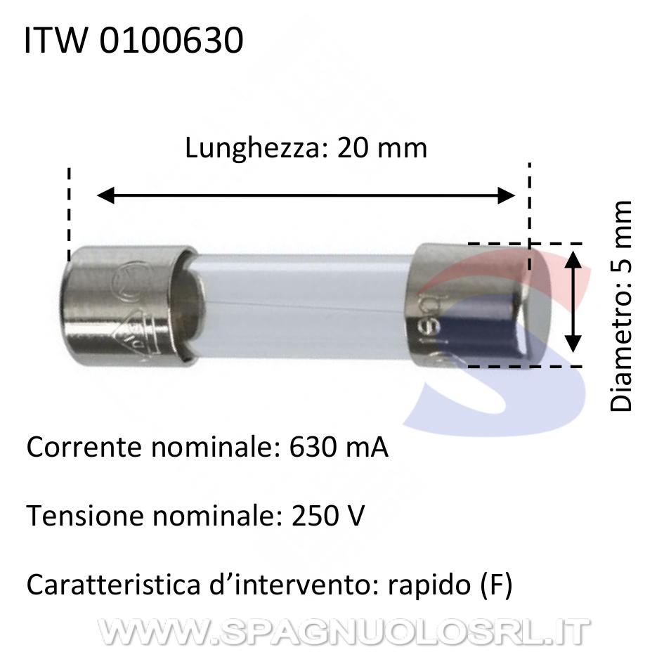 Fusibile in vetro 5x20 mm 630 mA 250 V - ITALWEBER 0100630