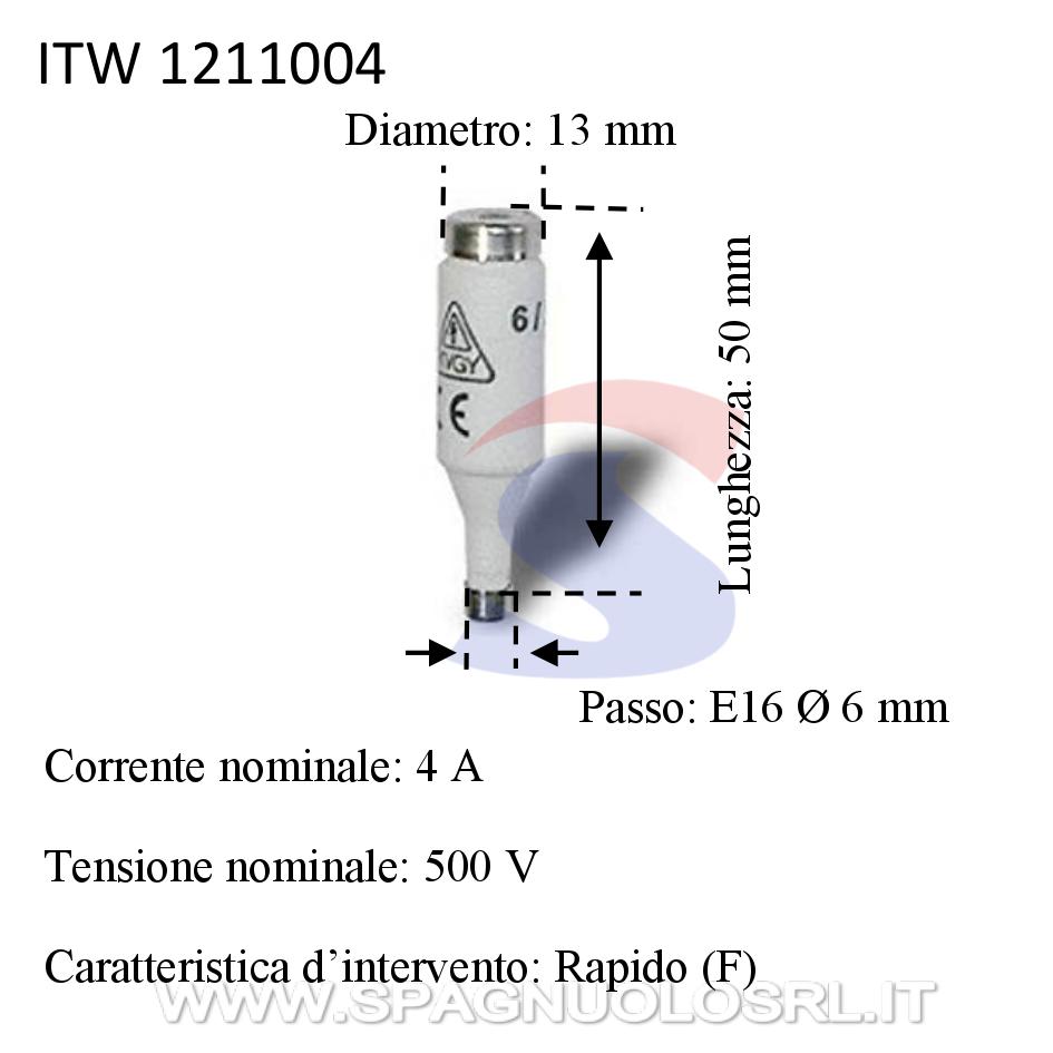 Fusibile Diazed in steatite 13x50 mm 4 A 500 V, Passo E16 - ITALWEBER 1211004