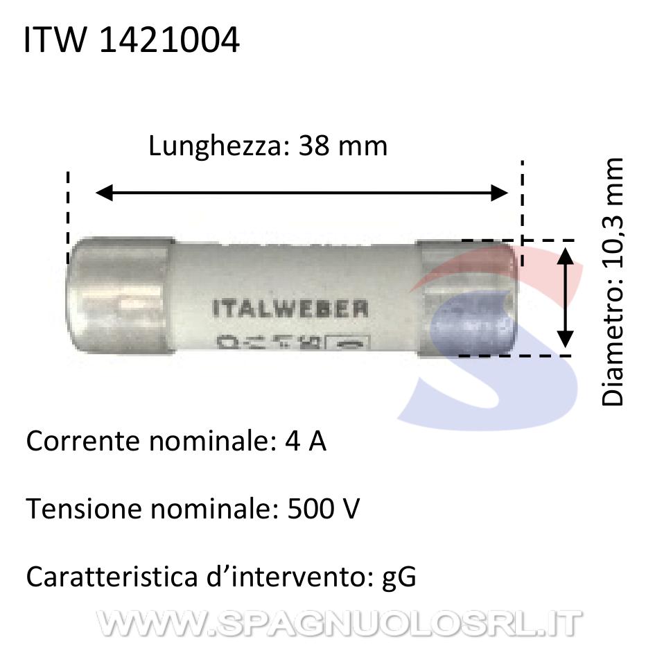 Fusibile tipo CH10 in steatite 10,3,x 38 mm 4 A 500 V - ITALWEBER 1421004