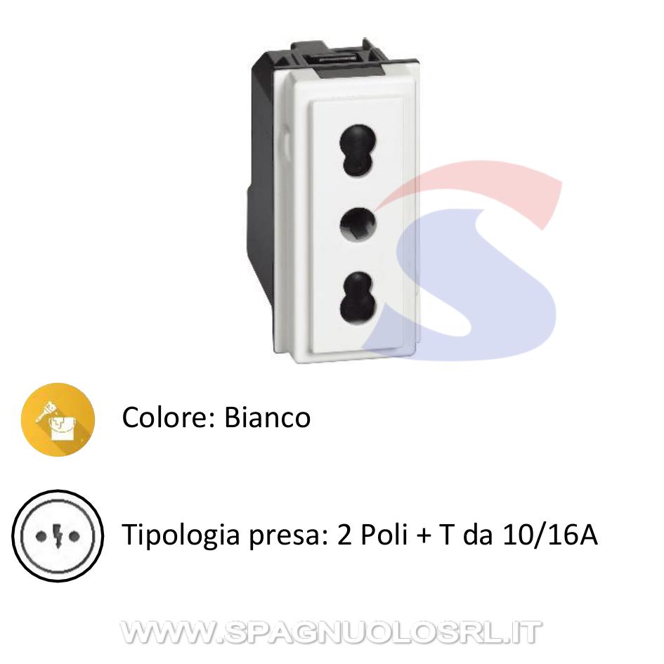 Presa bivalente serie "Living Now" 2P+T da 10/16 A, Bianco - BTICINO KW4180