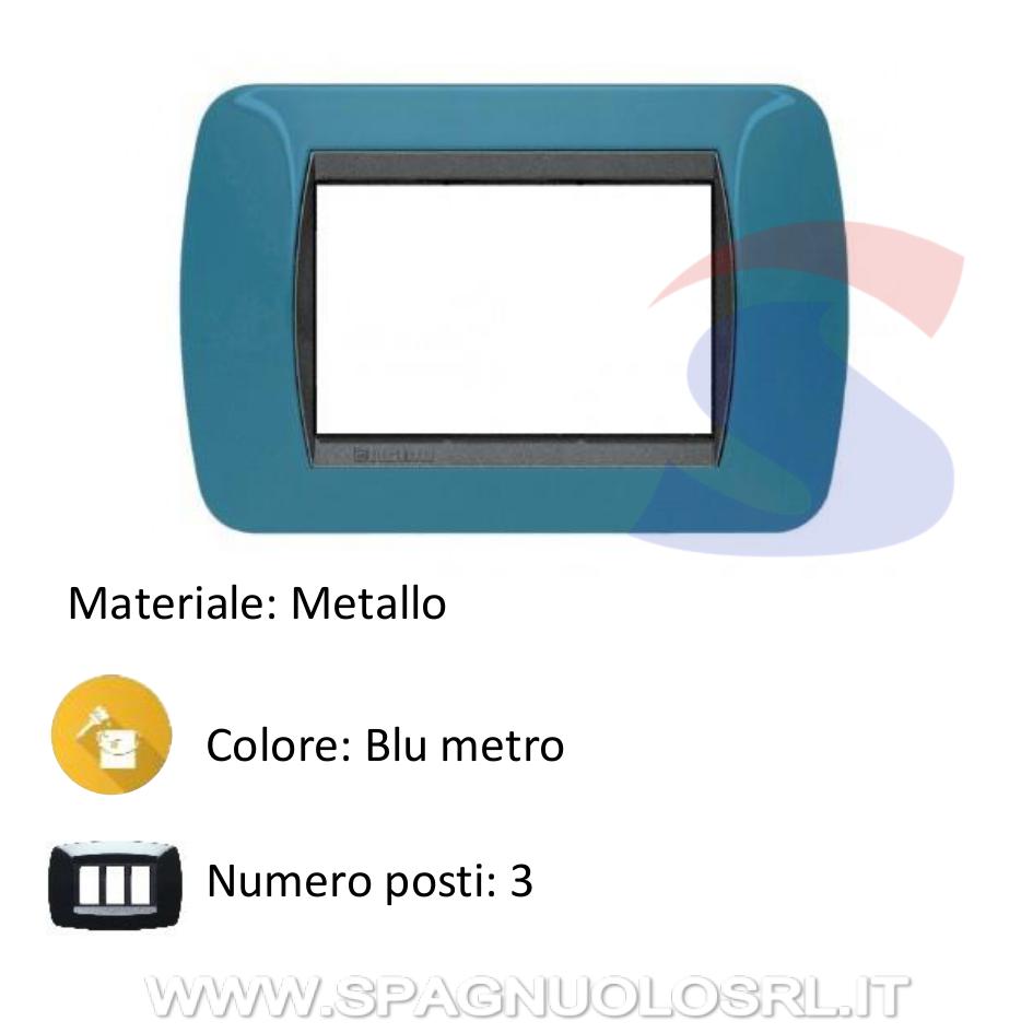 Placca 3 posti colore Blu metro serie LivingInternational - BTICINO L4803BU