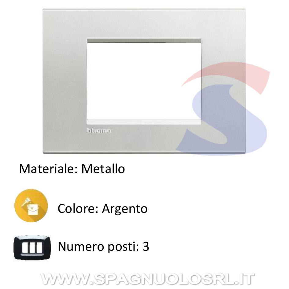 Placca 3 posti colore Argento serie Livinglight - BTICINO LNA4803AG