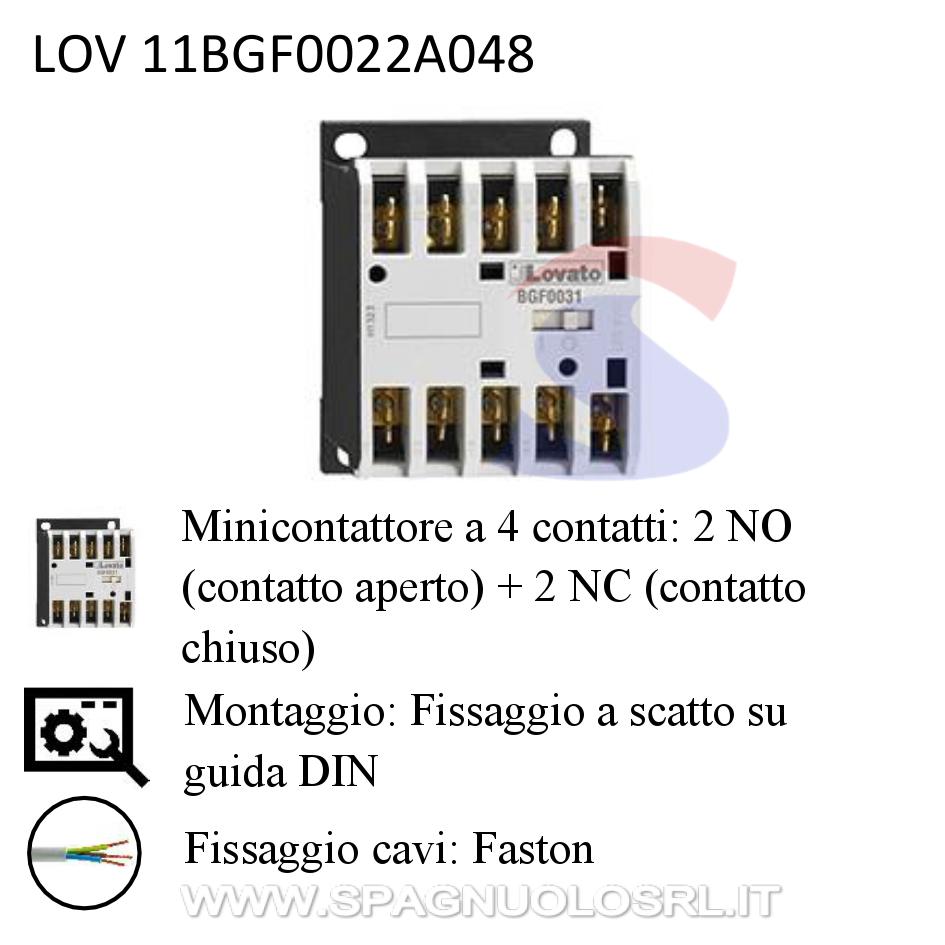 Minicontattore quadripolare 2 NC + 2 NO 48 V 4 kW 10 A - LOVATO 11BGF0022A048