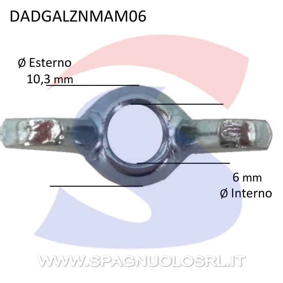 Dado ad Alette (a galletto) Zincato Passo Grosso M6 - VITI DADGALZNMAM06
