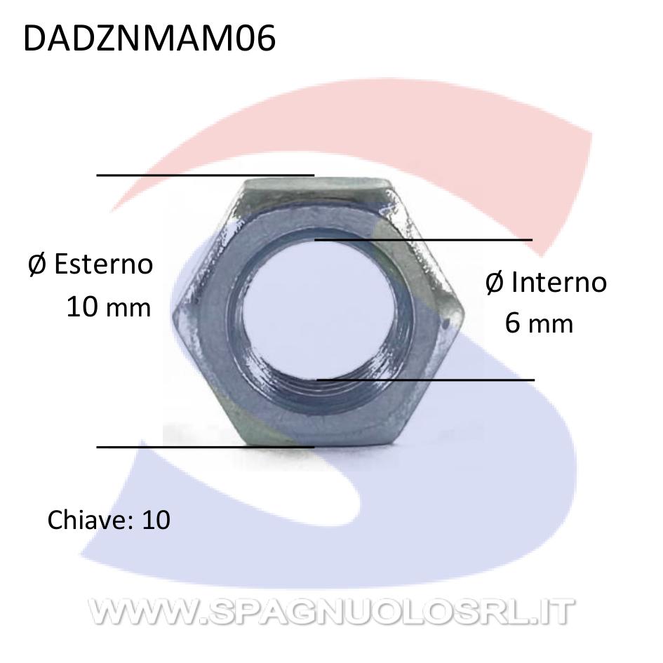 Dado Esagonale Medio Zincato Passo Grosso M6 - VITI DADZNMAM06