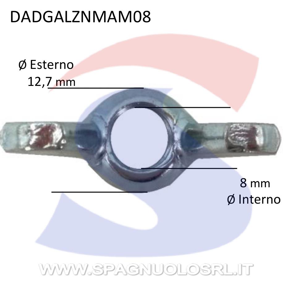 Dado ad Alette (a galletto) Zincato Passo Grosso M8 - VITI DADGALZNMAM08