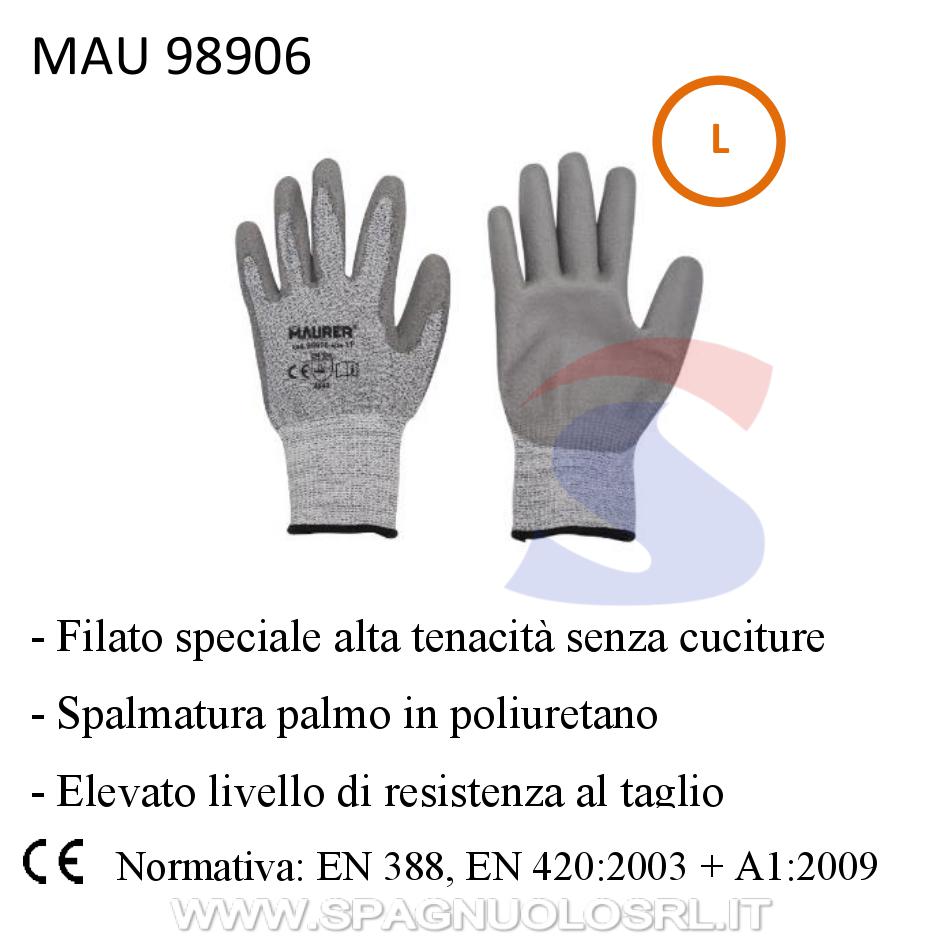 Guanti in poliestere anti-taglio senza cuciture TG L, Grigio - MAU 98906