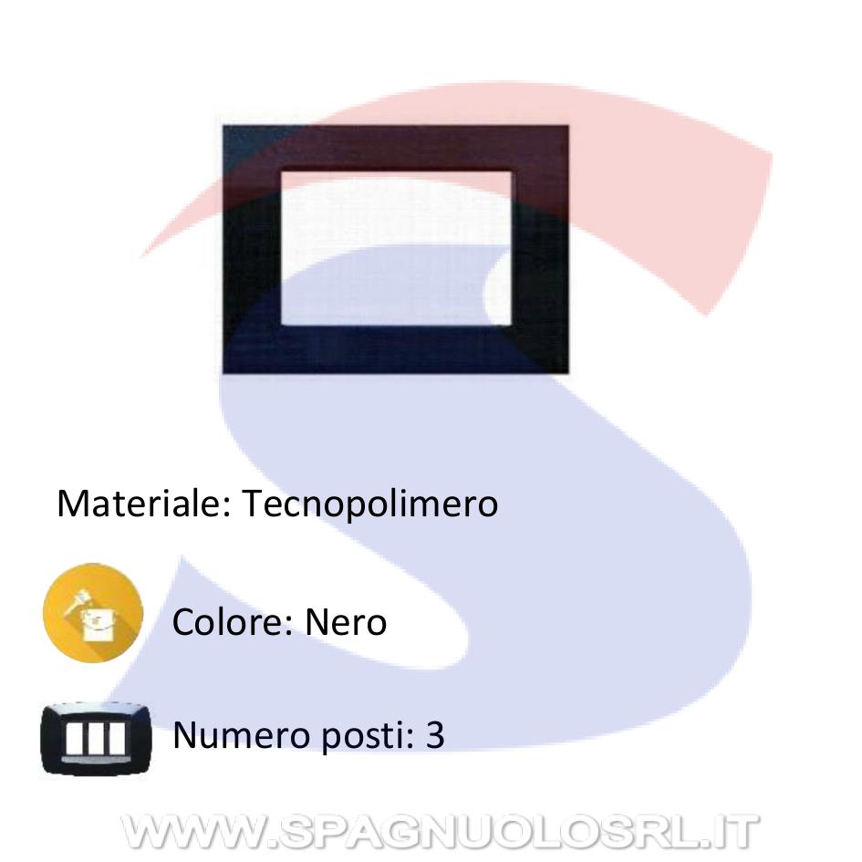 Placca rettangolare 3 posti di colore Nero lucido - MARLANVIL 7833.T.NL