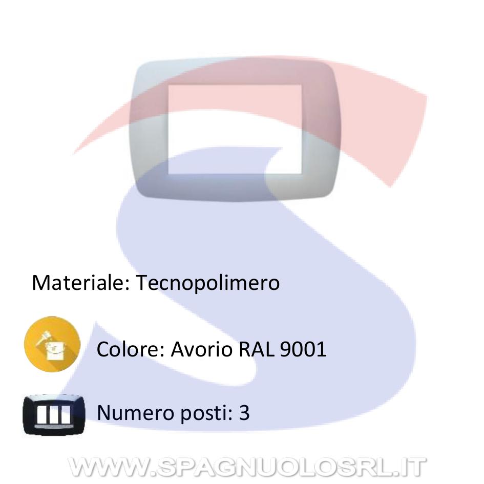 Placca rettangolare 3 posti di colore Avorio RAL9001 - MARLANVIL 7843.T.A