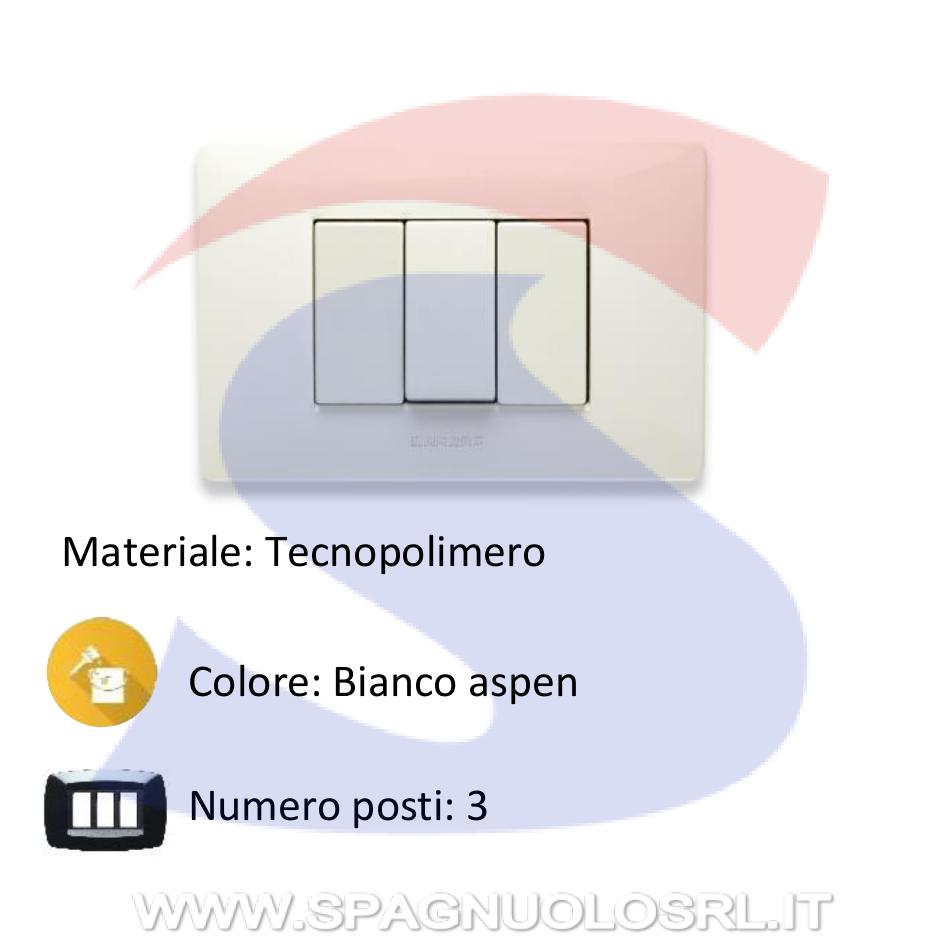 Placca rettangolare 3 posti di colore Bianco Aspen serie Mix - MASTER 21MX103