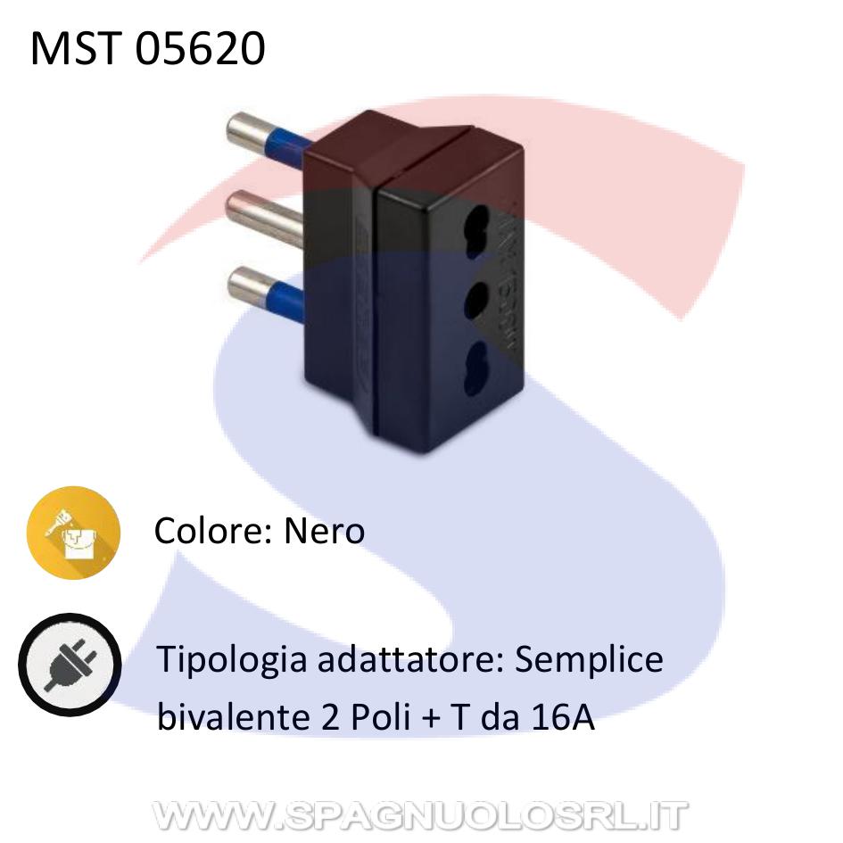 Adattatore Semplice Bivalente Master 2 Poli + T 16A, Nero - MASTER 05620