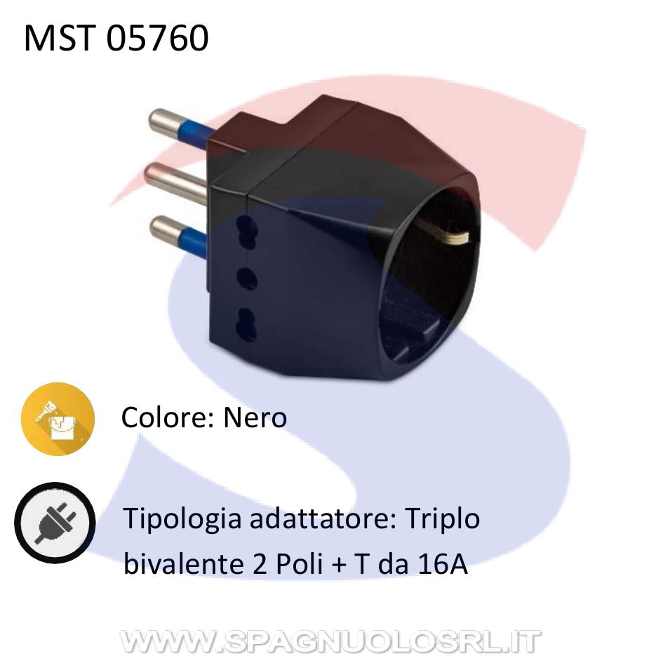 Adattatore Triplo Bivalente Master 2 Poli + T 16 A, Nero - MASTER 05760