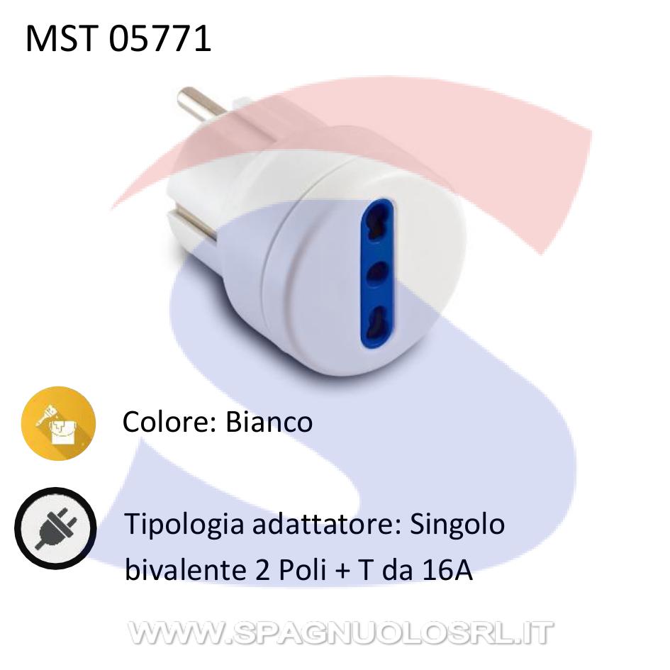 Adattatore Singolo Bivalente Master 2 Poli + T 16 A, Bianco - MASTER 05771